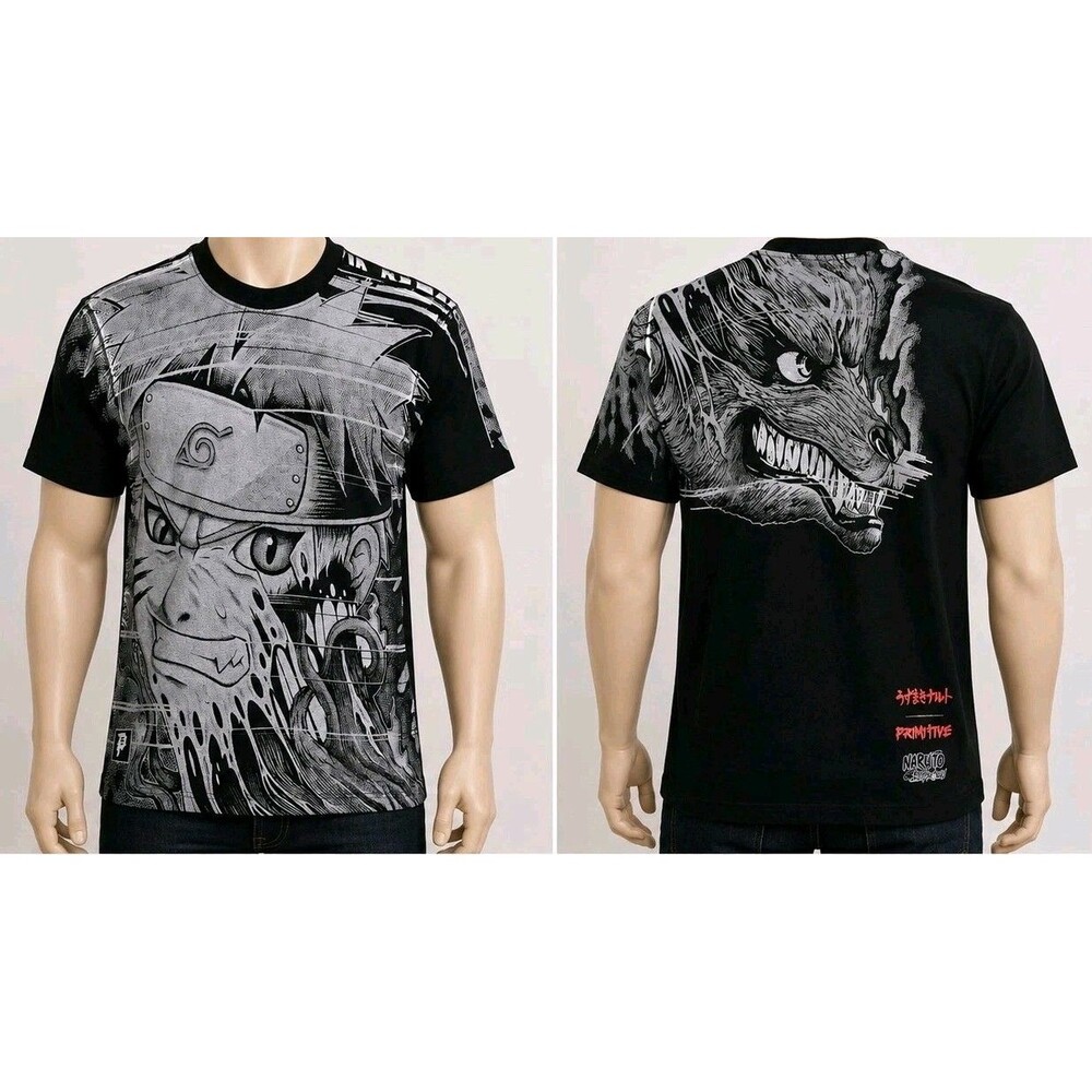 Mens Primitive Skateboarding Naruto Shippuden Graphic T Shirt Black Anime Manga